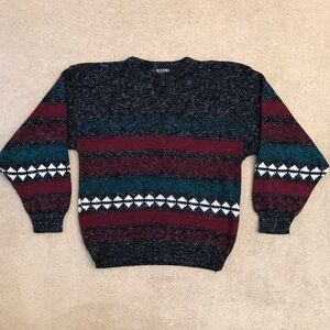 Vintage 90s Crewneck Sweater Mens Small Black Burgundy USA Made Dad Eclectic